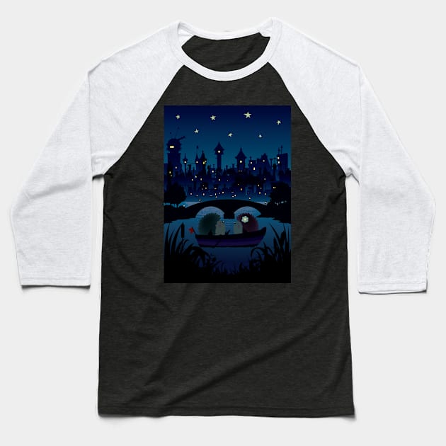 Hedgehogs in the night Baseball T-Shirt by mangulica